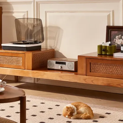 70"Inch Modern Brown Wood TV Stand Entertainment Center Image - 5