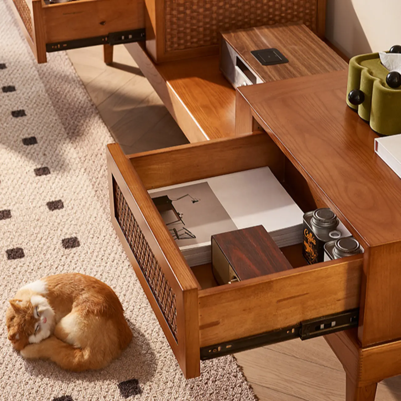 70"Inch Modern Brown Wood TV Stand Entertainment Center Image - 6 | homeyfad