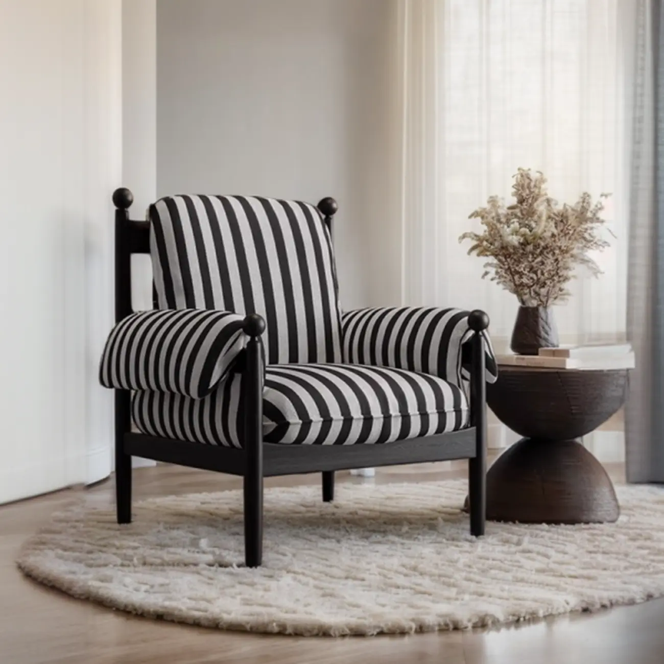 Modern Striped Accent Chair with Removable Cushion Image - 4 | homeyfad