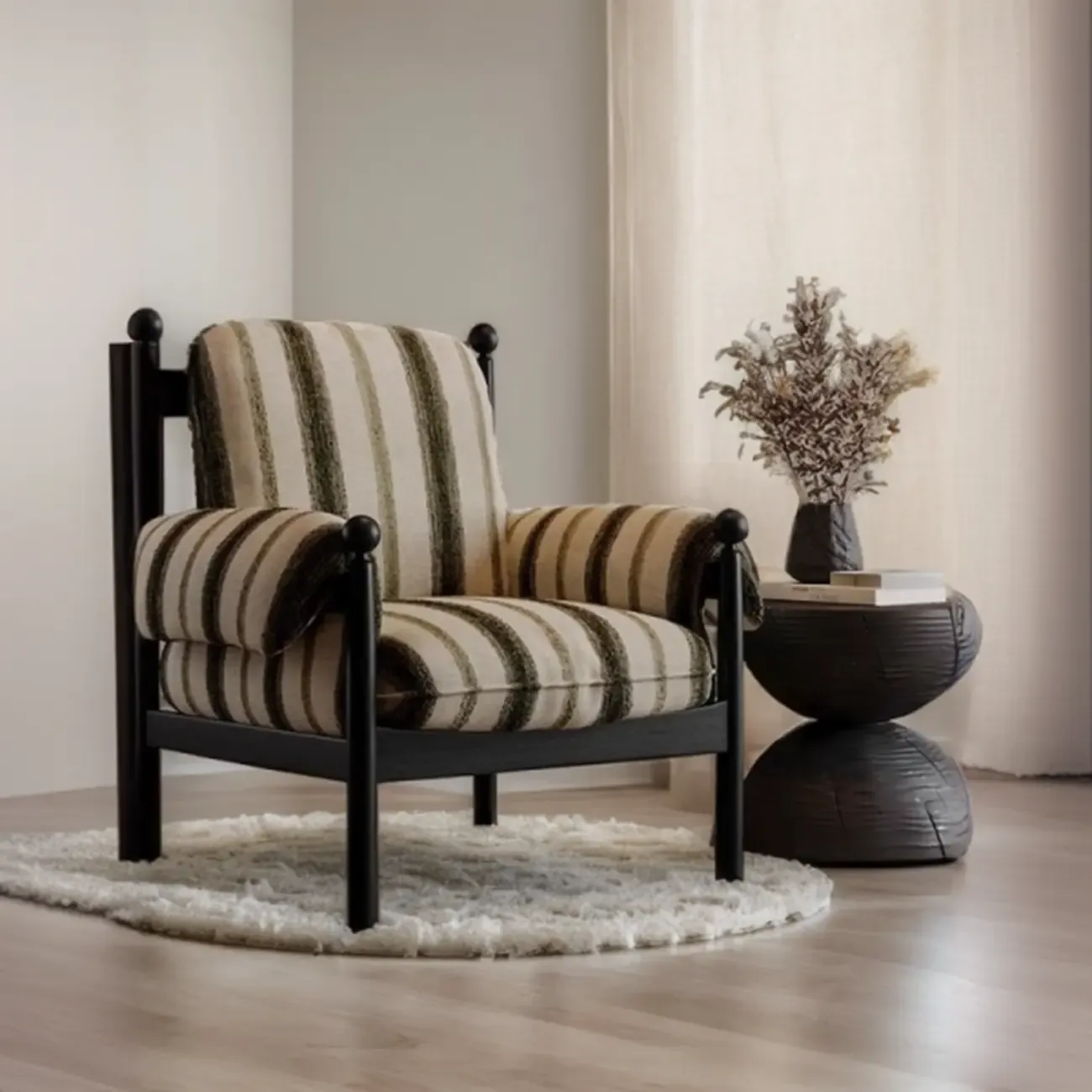 Modern Striped Accent Chair with Removable Cushion Image - 6