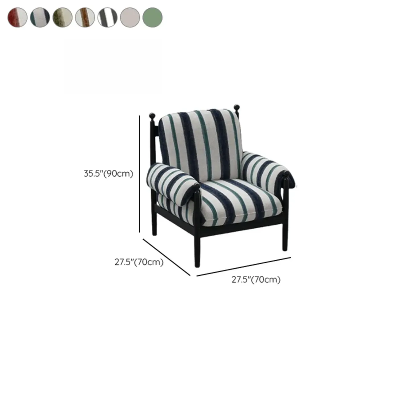 Modern Striped Accent Chair with Removable Cushion #size
