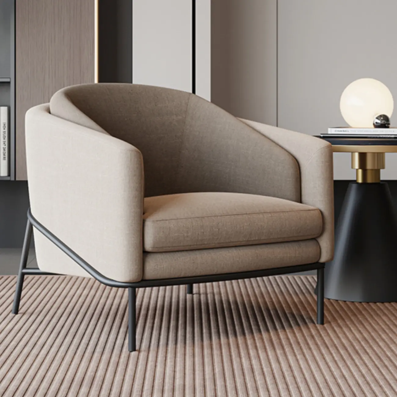 Modern Khaki Accent Chair with Arms and Fixed Back Image - 1 | homeyfad