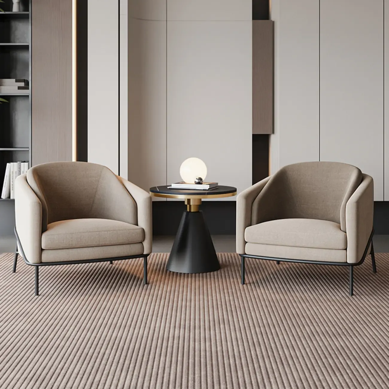 Modern Khaki Accent Chair with Arms and Fixed Back Image - 2