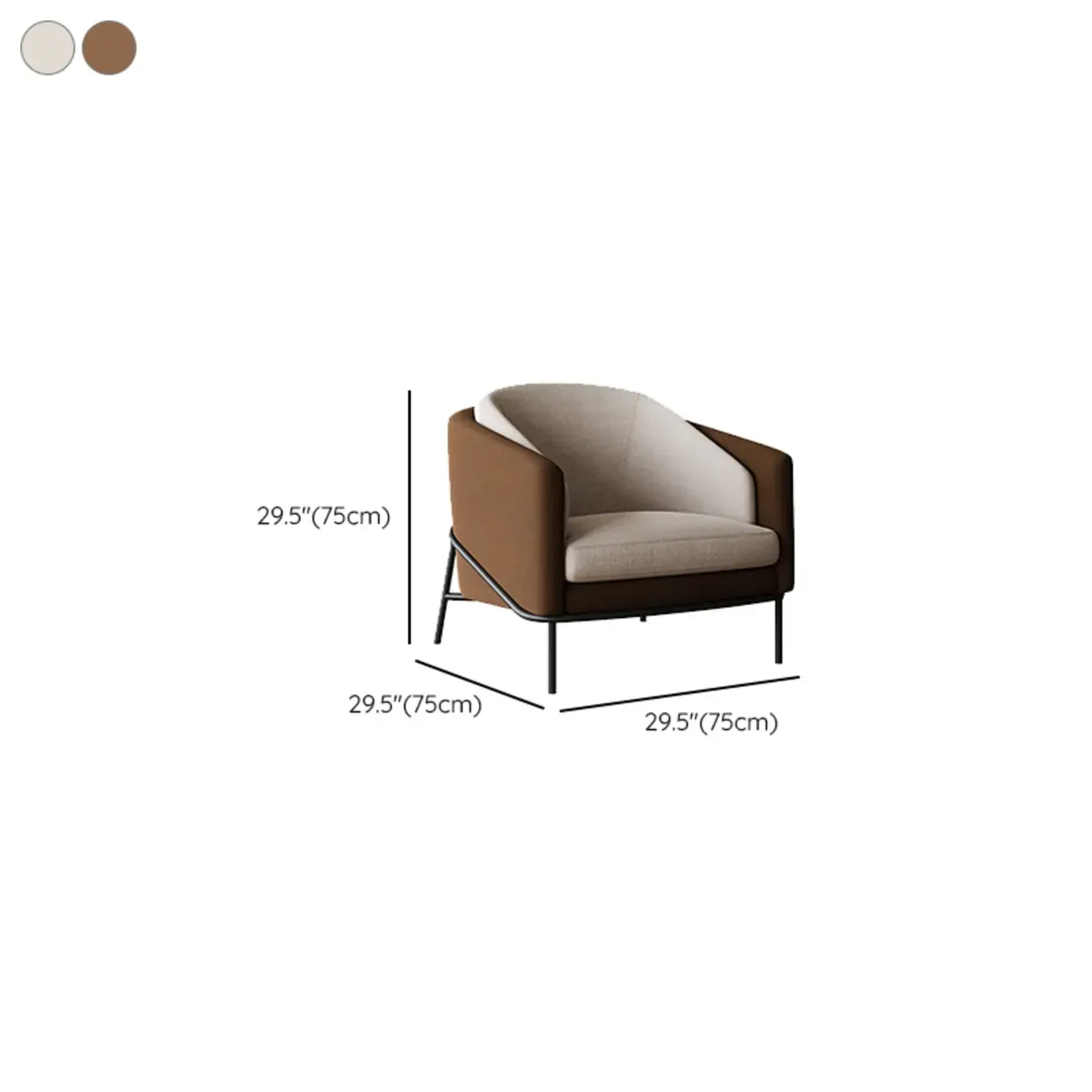 Modern Khaki Accent Chair with Arms and Fixed Back #size