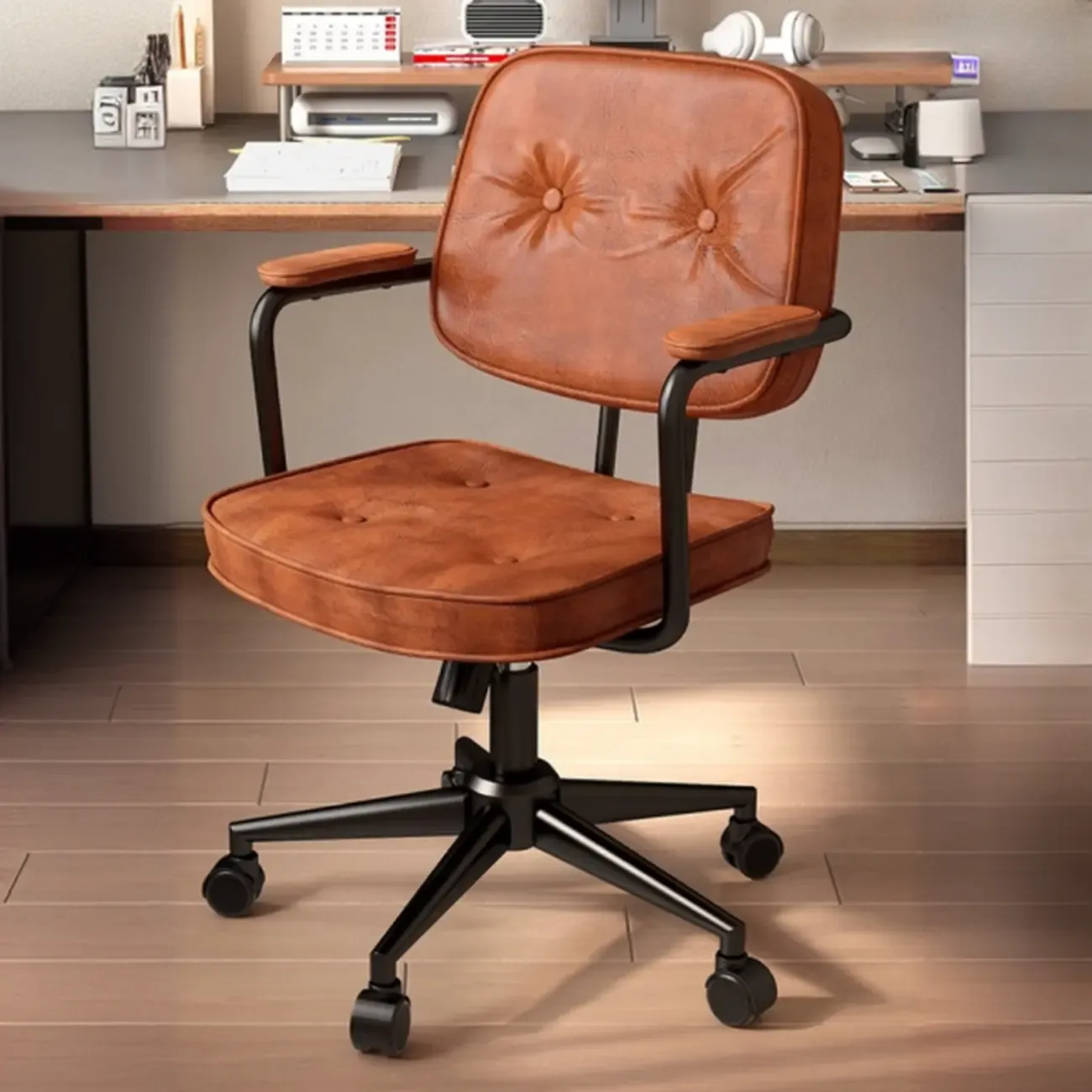 Adjustable Button-Tufted Upholstered Ergonomic Office Chair Image - 2