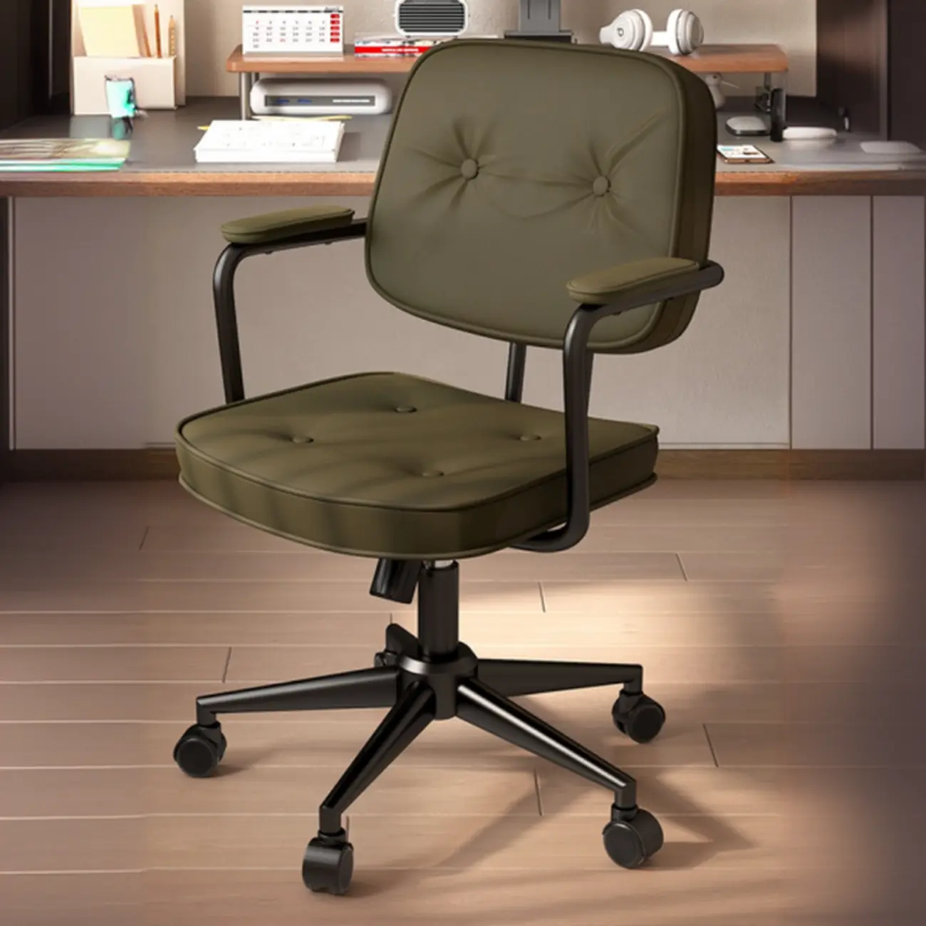 Adjustable Button-Tufted Upholstered Ergonomic Office Chair Image - 3 | homeyfad