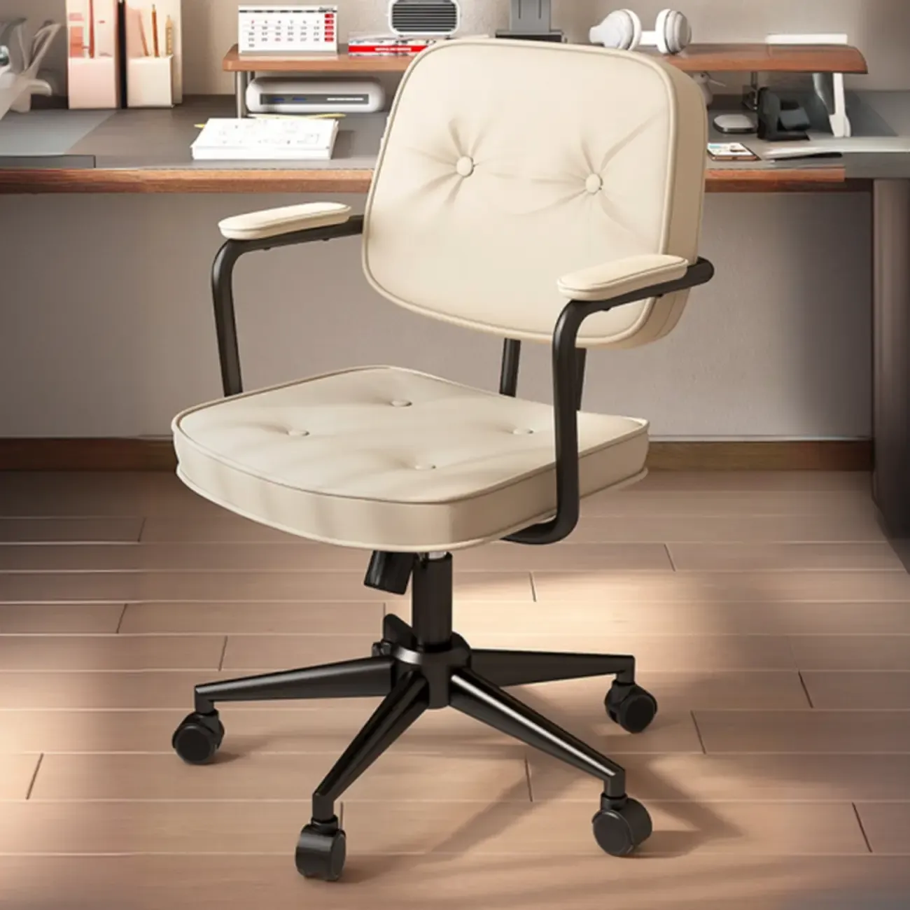 Adjustable Button-Tufted Upholstered Ergonomic Office Chair Image - 5