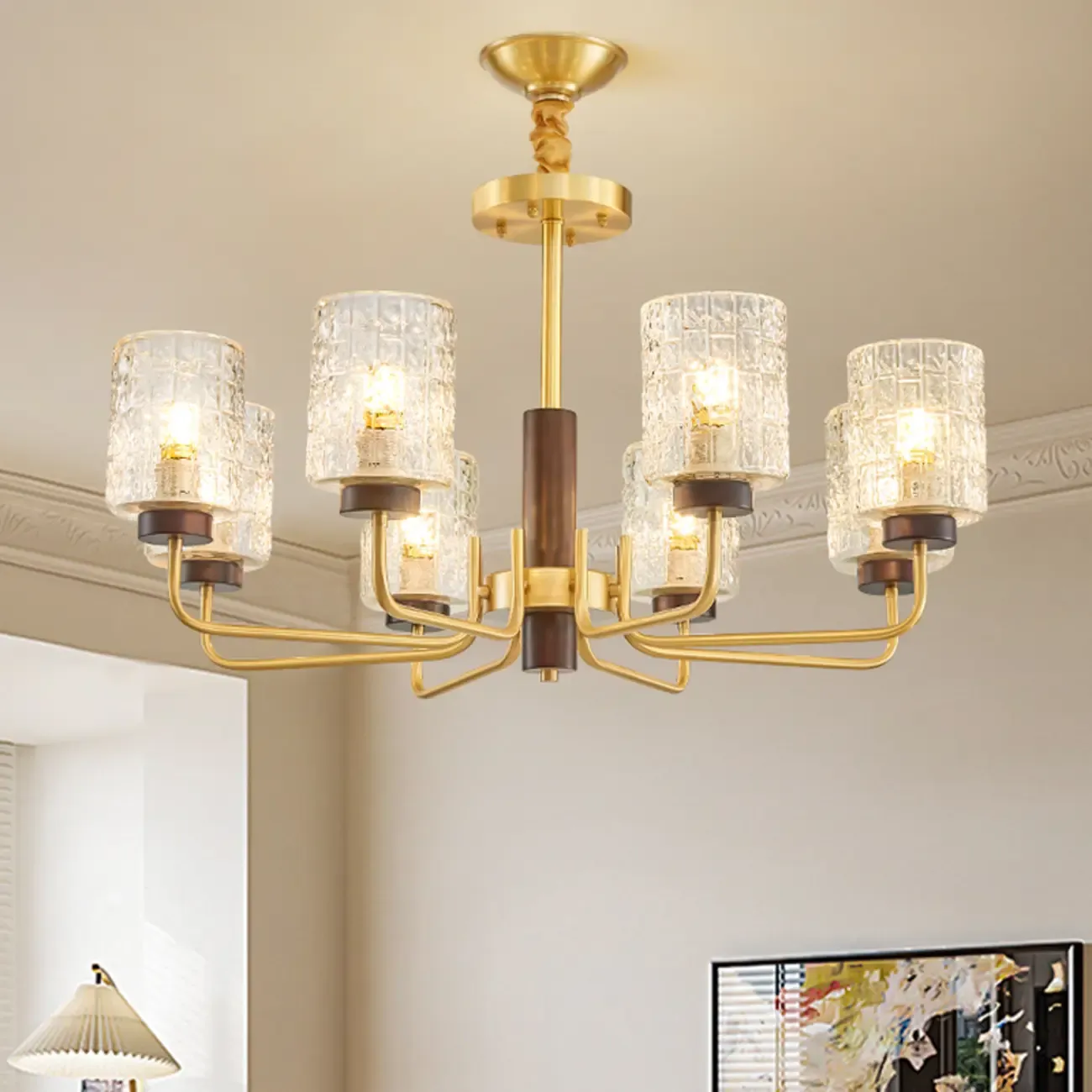 Elegant Flower Shape Orb Chandelier With Glass Shade Image - 4