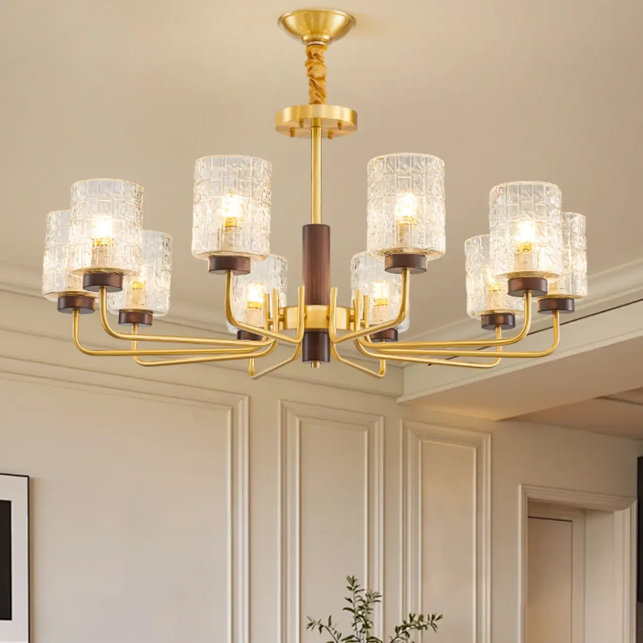 Elegant Flower Shape Orb Chandelier With Glass Shade Image - 6