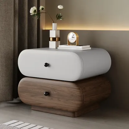Capsule-shaped Modern Pine Wood 2-tier Drawer Nightstand Image - 5