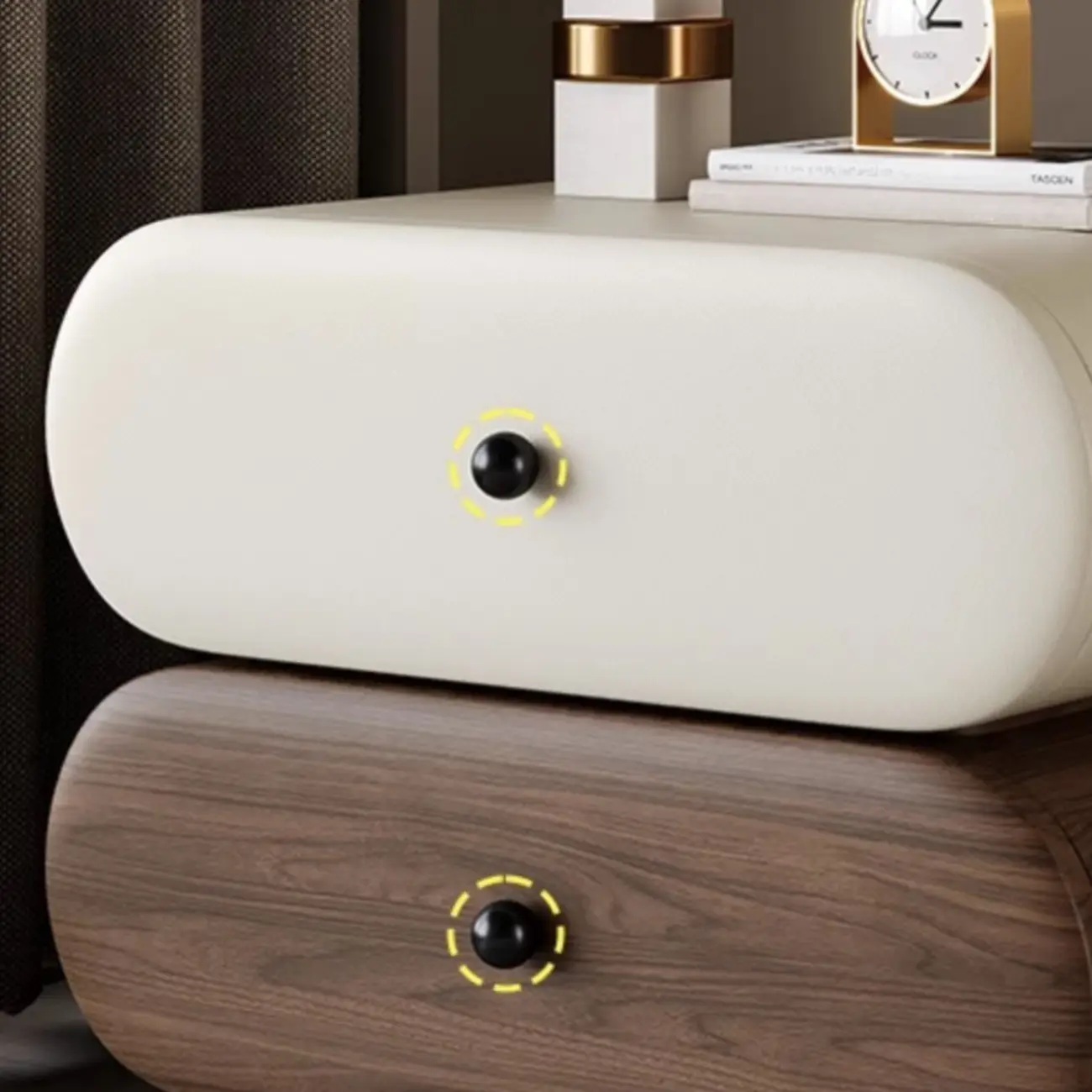 Capsule-shaped Modern Pine Wood 2-tier Drawer Nightstand Image - 6 | homeyfad