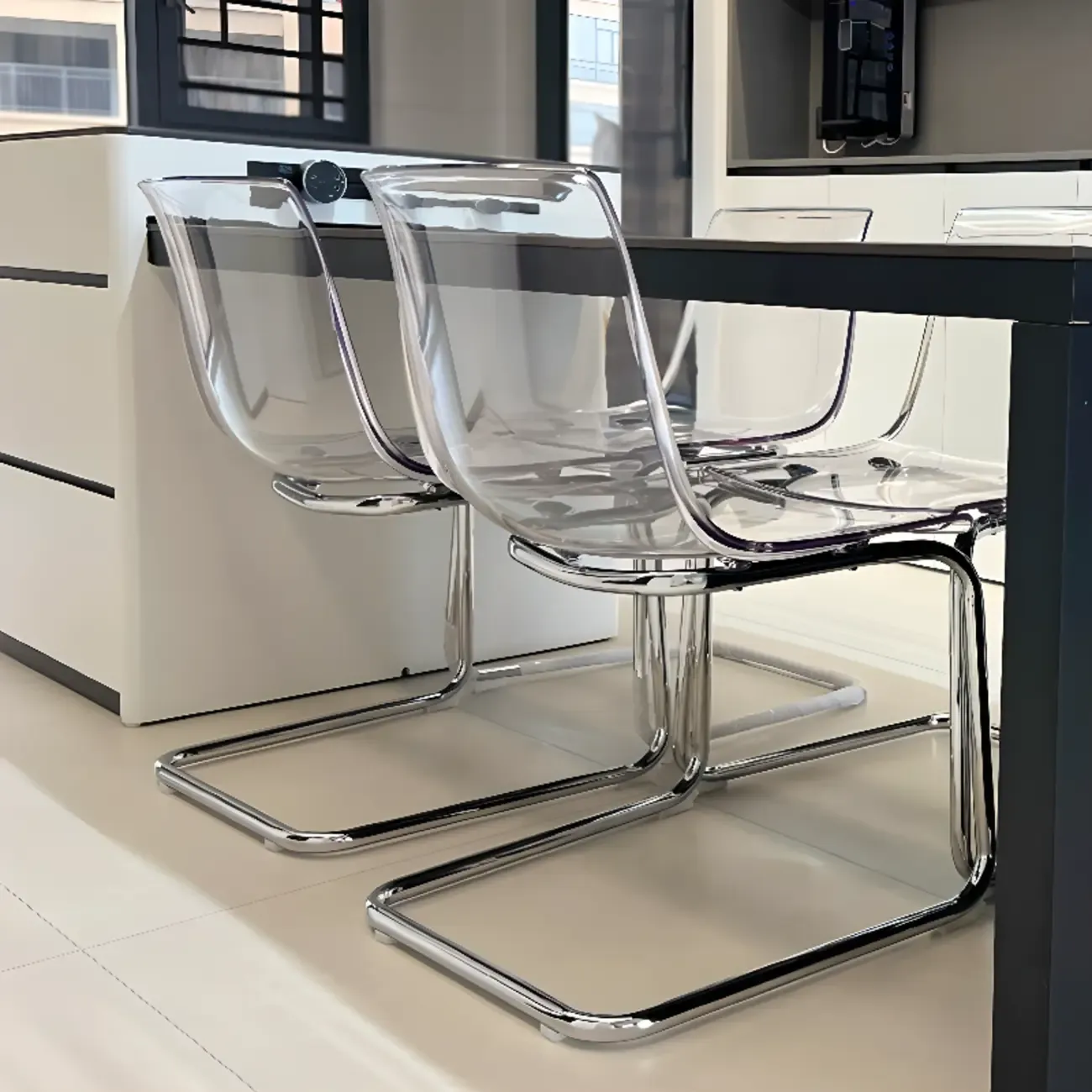 Modern Solid Back Armless Acrylic Dining Chairs Image - 2