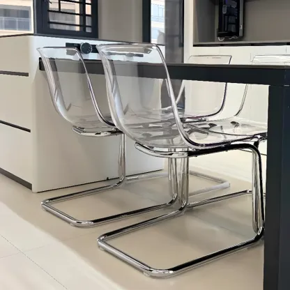 Modern Solid Back Armless Acrylic Dining Chairs Image - 2