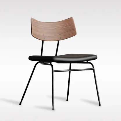 Industrial Wood Open Back Faux Leather Dining Chair Image - 4