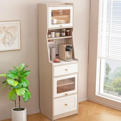 Tall White Stone Countertop Wood Sideboard for Kitchen Image - 3