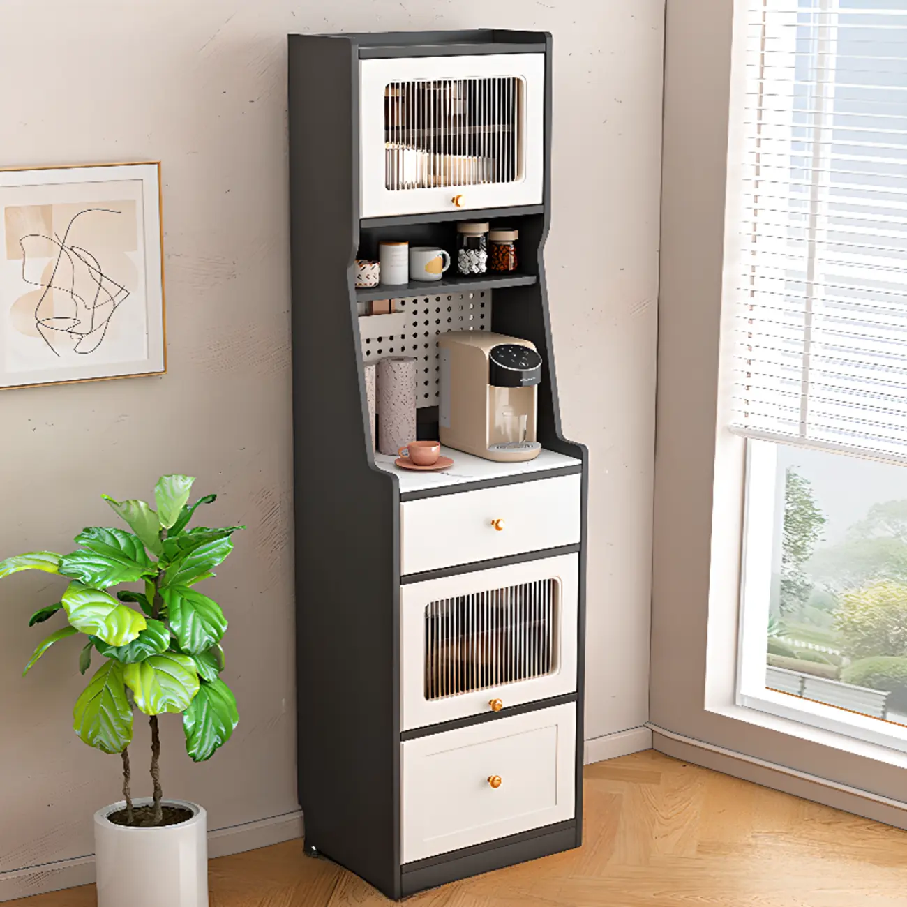 Tall White Stone Countertop Wood Sideboard for Kitchen Image - 4 | homeyfad