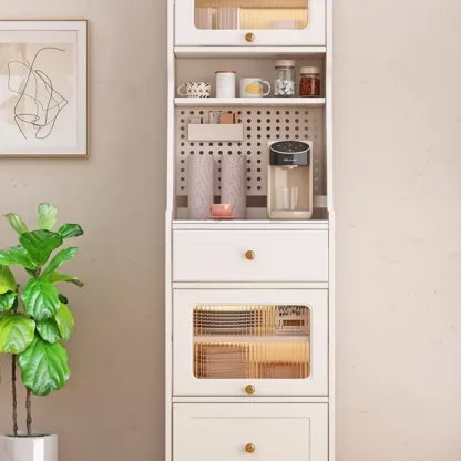 Tall White Stone Countertop Wood Sideboard for Kitchen Image - 5