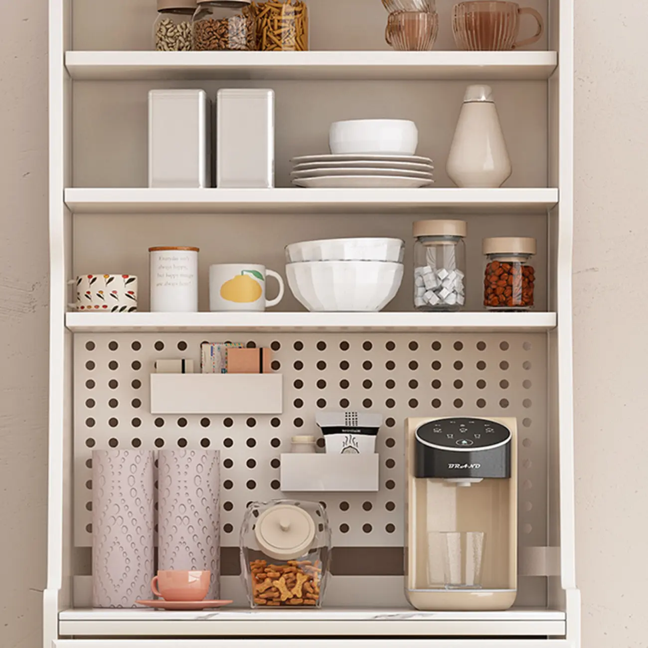 Tall White Stone Countertop Wood Sideboard for Kitchen Image - 8 | homeyfad