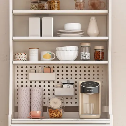 Tall White Stone Countertop Wood Sideboard for Kitchen Image - 8