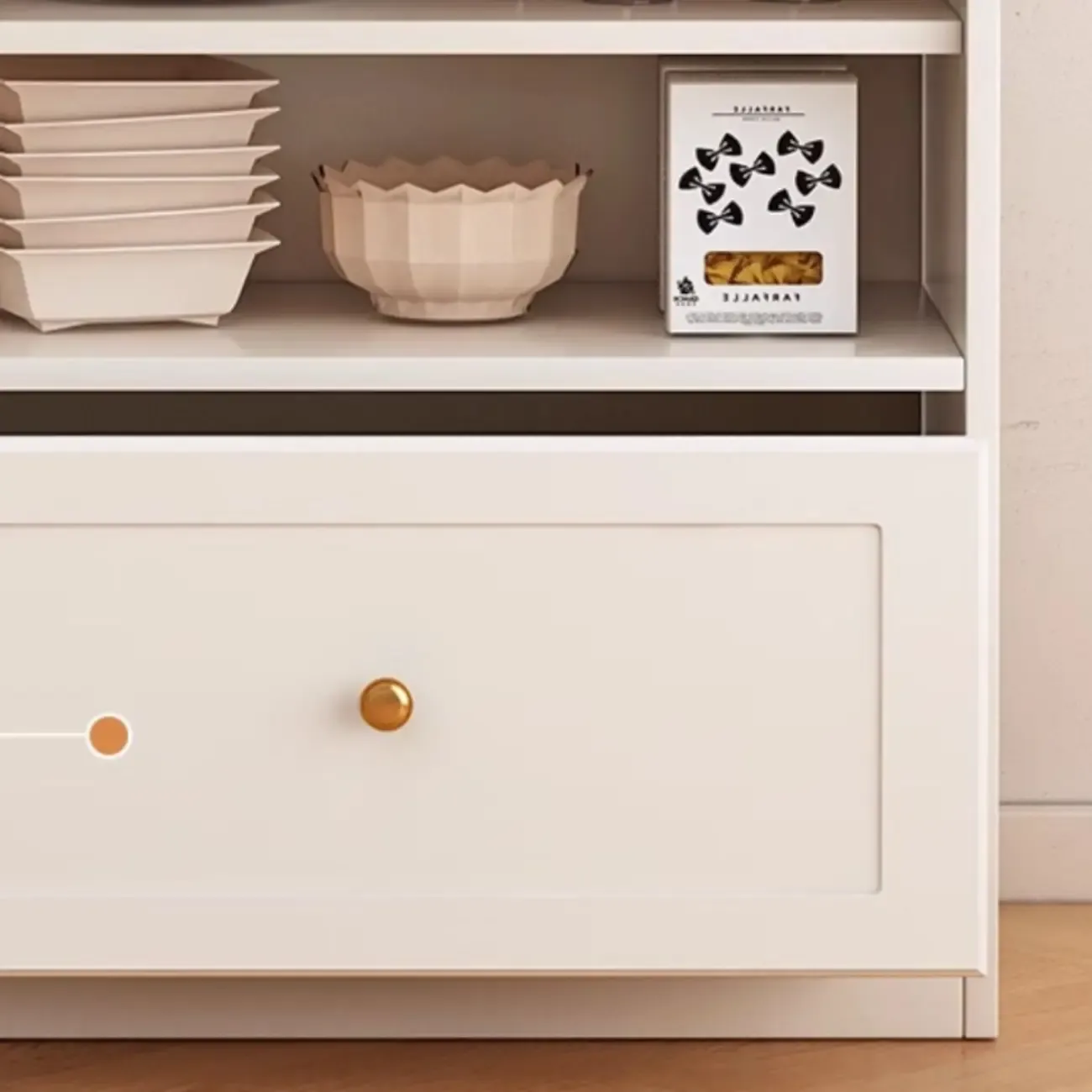 Tall White Stone Countertop Wood Sideboard for Kitchen Image - 11