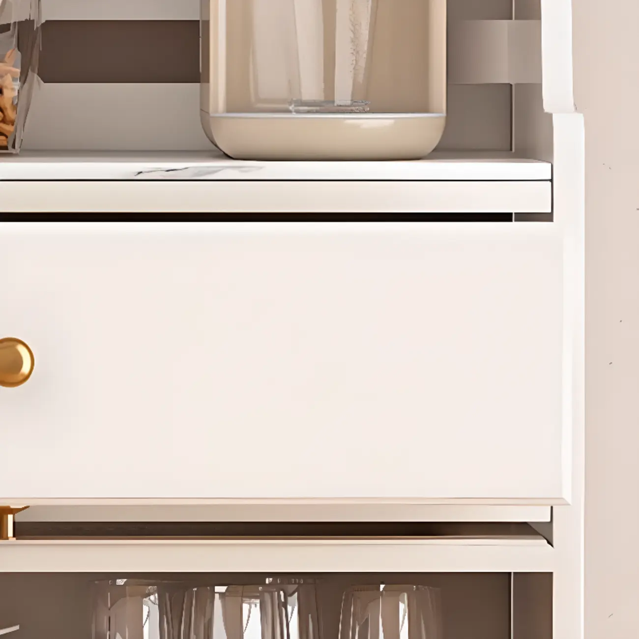 Tall White Stone Countertop Wood Sideboard for Kitchen Image - 12 | homeyfad