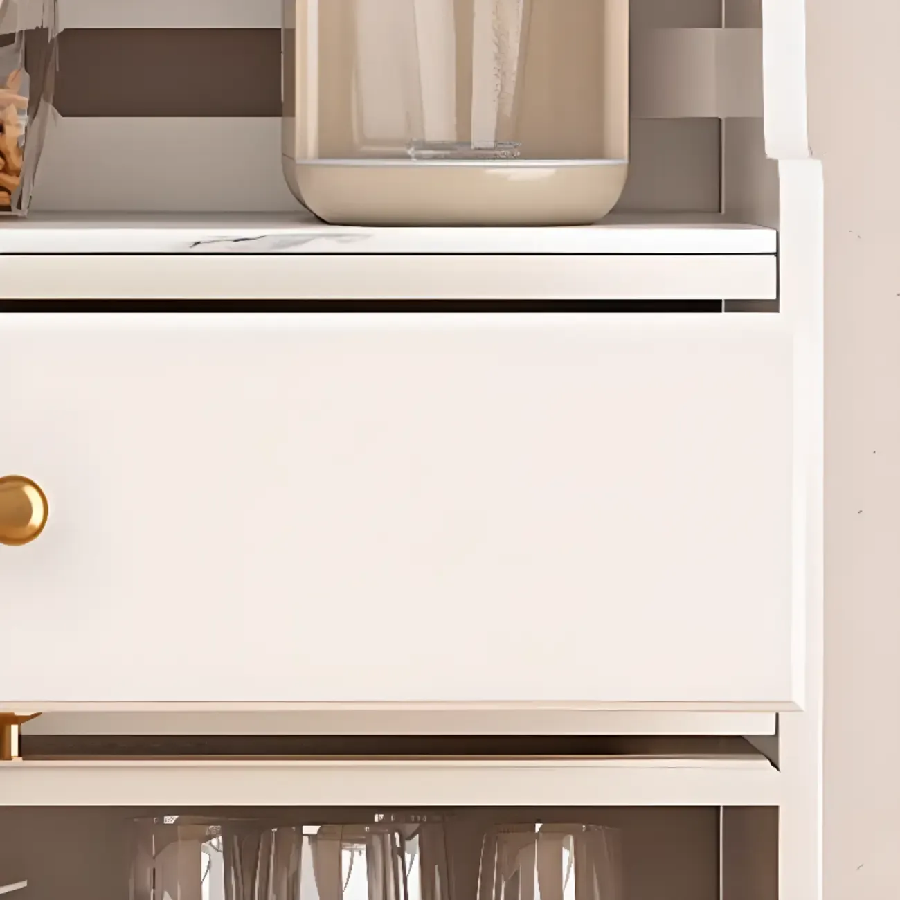 Tall White Stone Countertop Wood Sideboard for Kitchen Image - 12