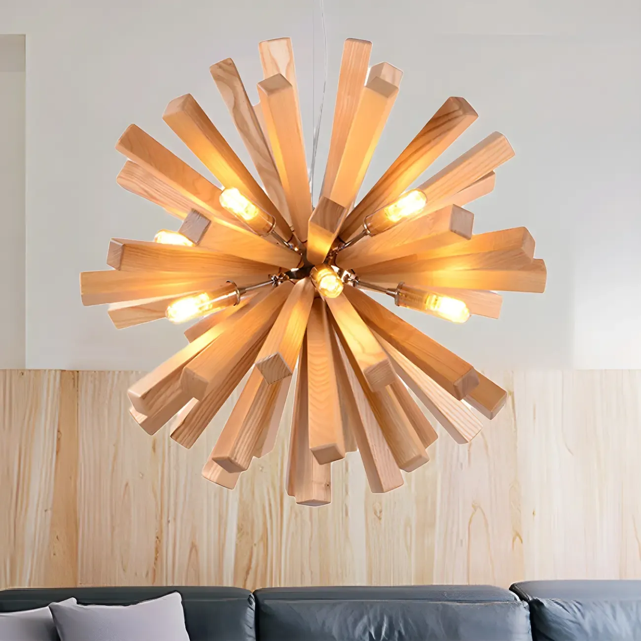 Modern Wood Starburst Chandelier for Dining Room Image - 2