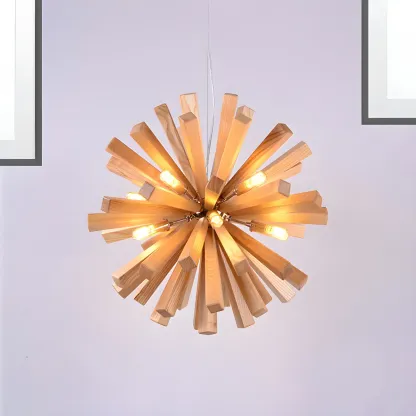 Modern Wood Starburst Chandelier for Dining Room Image - 7