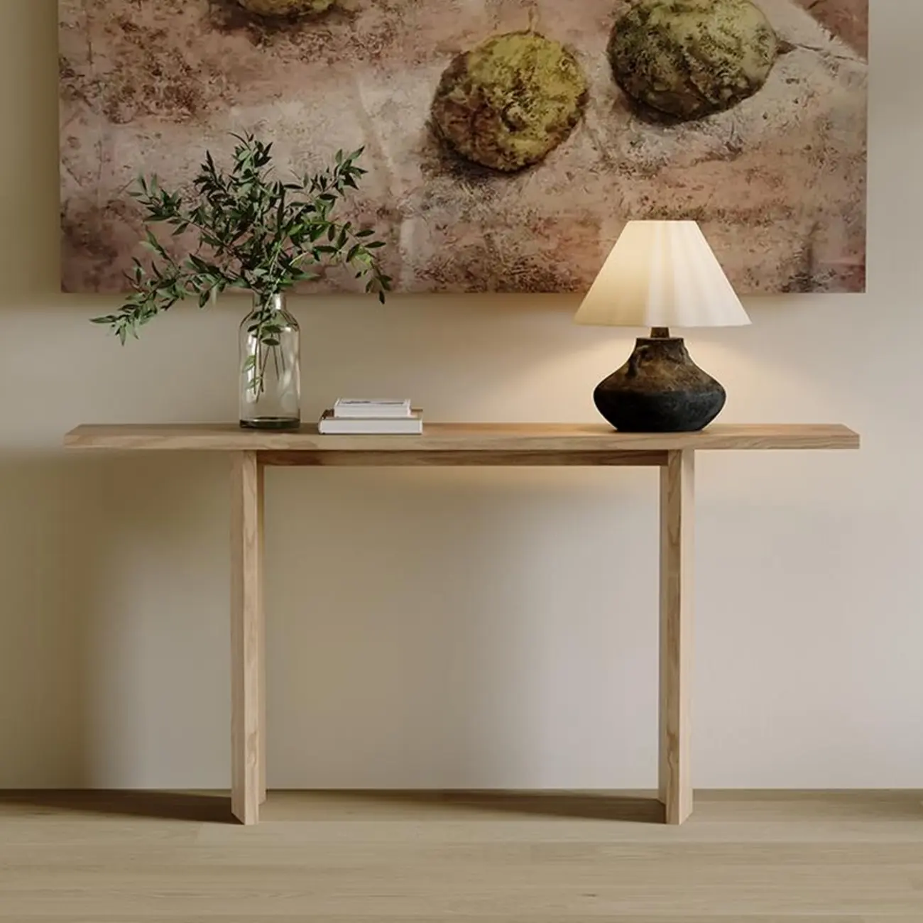 Minimalist Natural Wood Console Table With Dual Base Image - 1 | homeyfad