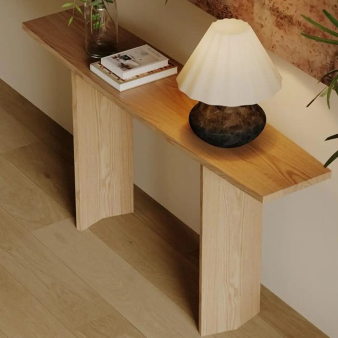 Minimalist Natural Wood Console Table With Dual Base Image - 2 | homeyfad