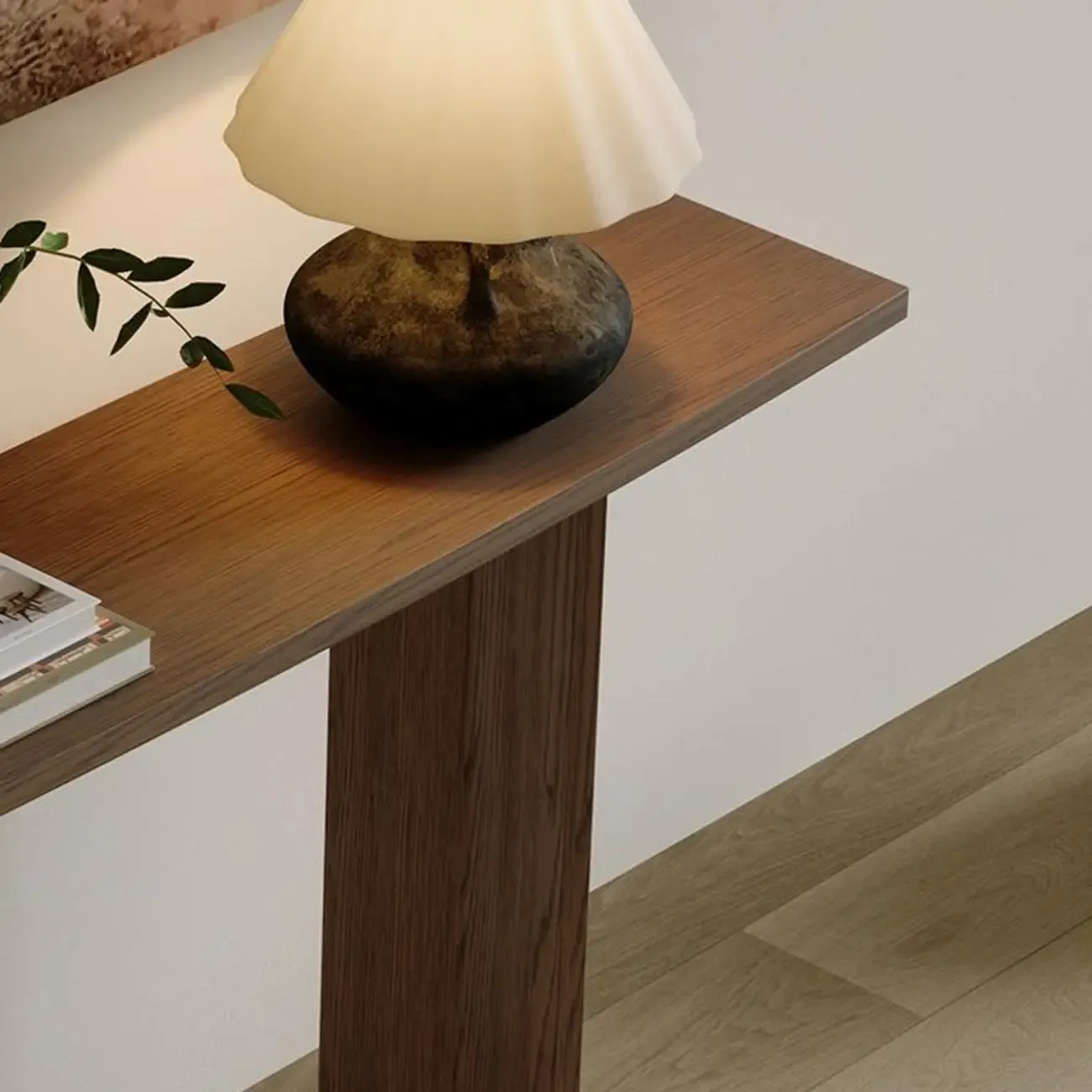 Minimalist Natural Wood Console Table With Dual Base Image - 8