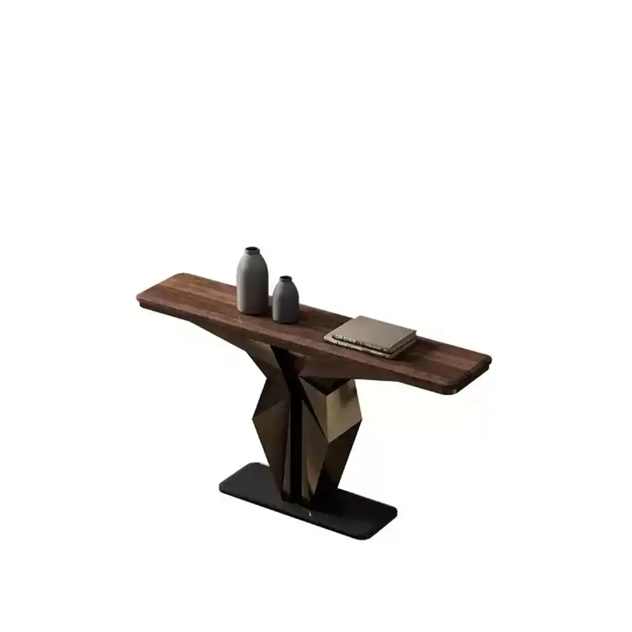 Contemporary Wood Top Console Table With Metal Geometric Base Image - 5 | homeyfad