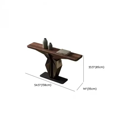 Contemporary Wood Top Console Table With Metal Geometric Base Image - 13