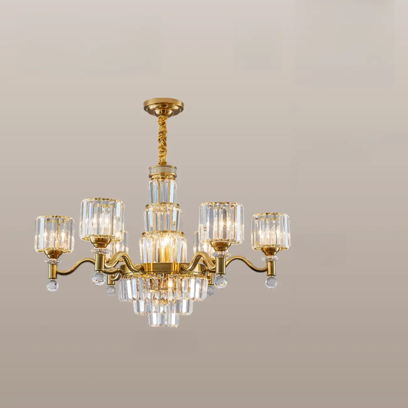 Luxury Gold Crystal Linear Glass Modern Chandelier Light Image - 2