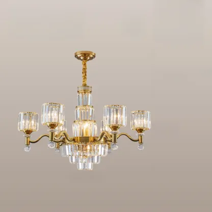 Luxury Gold Crystal Linear Glass Modern Chandelier Light Image - 2