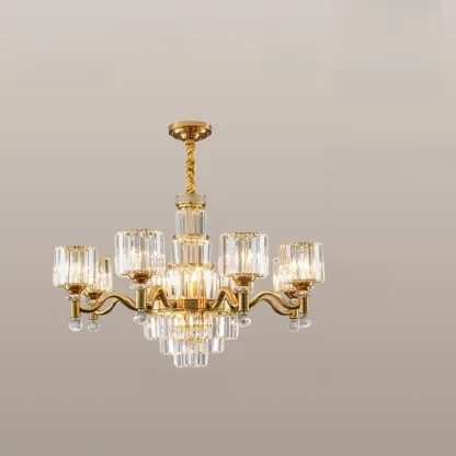 Luxury Gold Crystal Linear Glass Modern Chandelier Light Image - 3