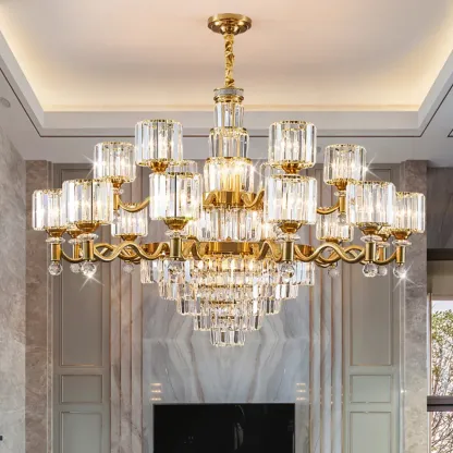 Luxury Gold Crystal Linear Glass Modern Chandelier Light Image - 4