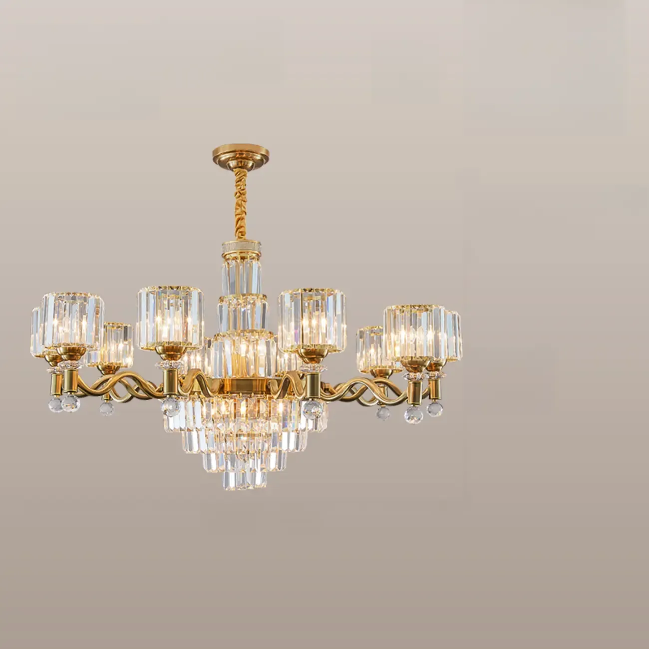 Luxury Gold Crystal Linear Glass Modern Chandelier Light Image - 5