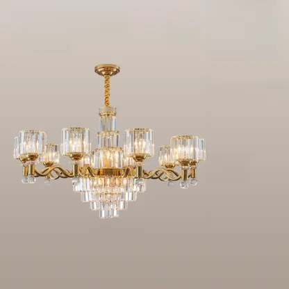 Luxury Gold Crystal Linear Glass Modern Chandelier Light Image - 5
