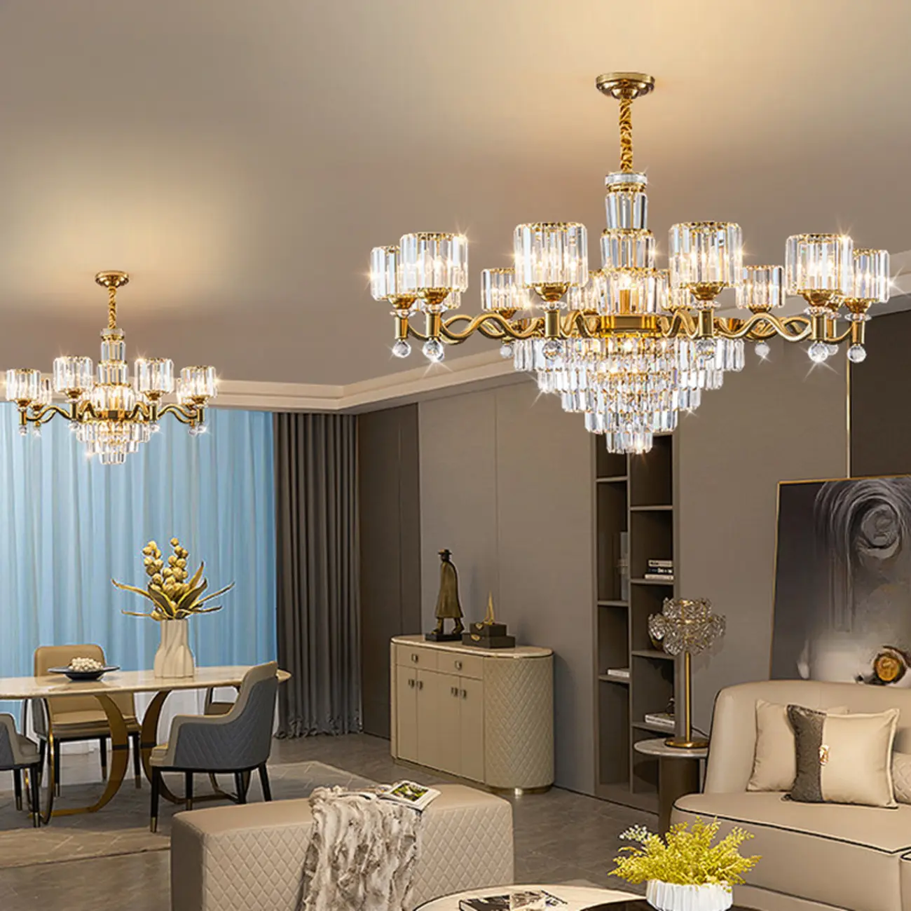 Luxury Gold Crystal Linear Glass Modern Chandelier Light Image - 6 | homeyfad