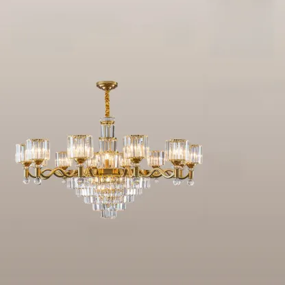 Luxury Gold Crystal Linear Glass Modern Chandelier Light Image - 7
