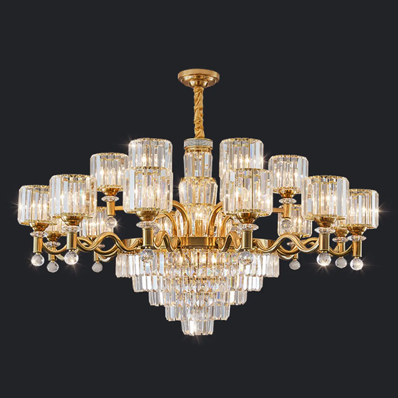 Luxury Gold Crystal Linear Glass Modern Chandelier Light Image - 8 | homeyfad