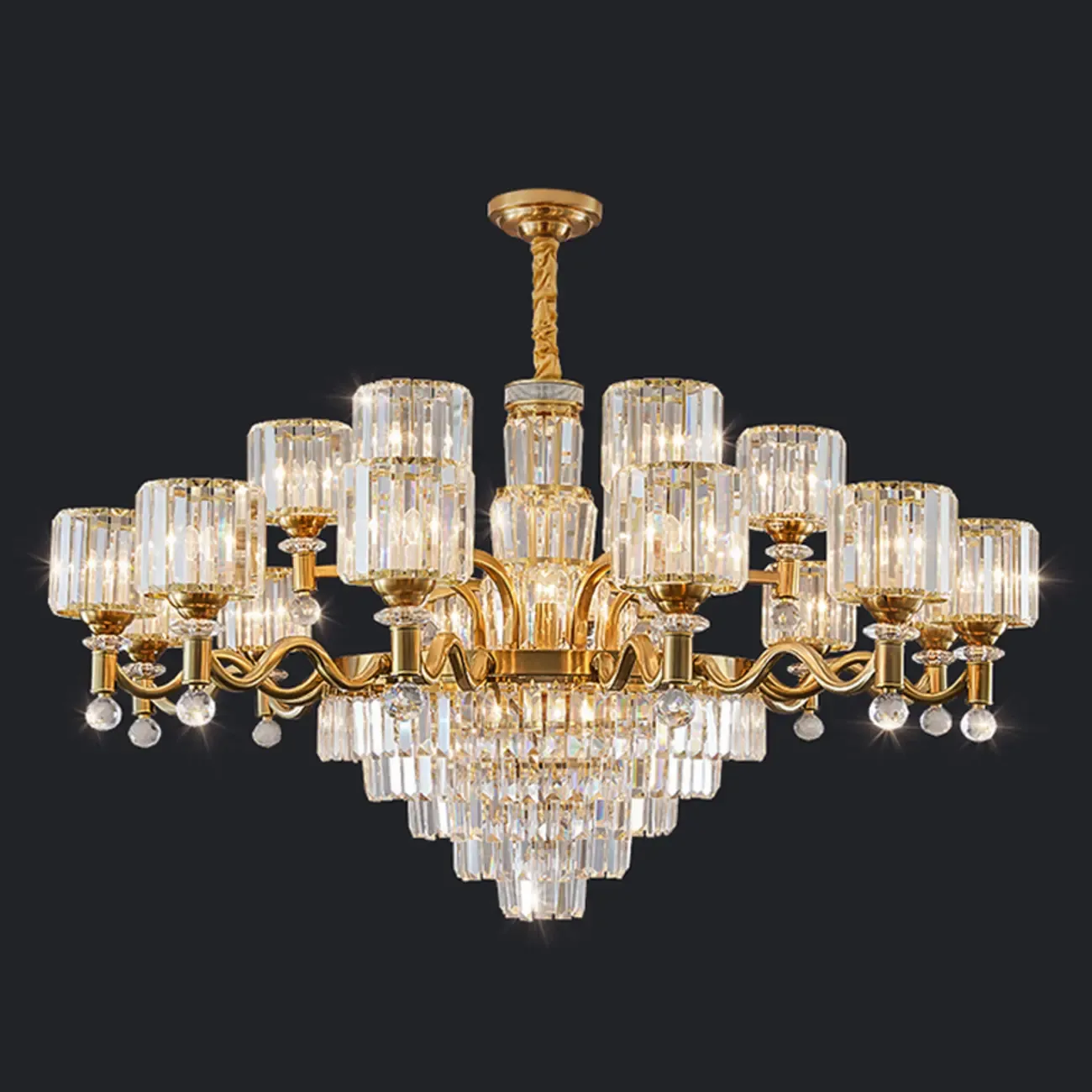 Luxury Gold Crystal Linear Glass Modern Chandelier Light Image - 8