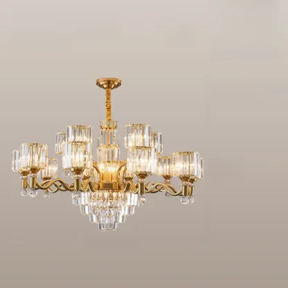 Luxury Gold Crystal Linear Glass Modern Chandelier Light Image - 9