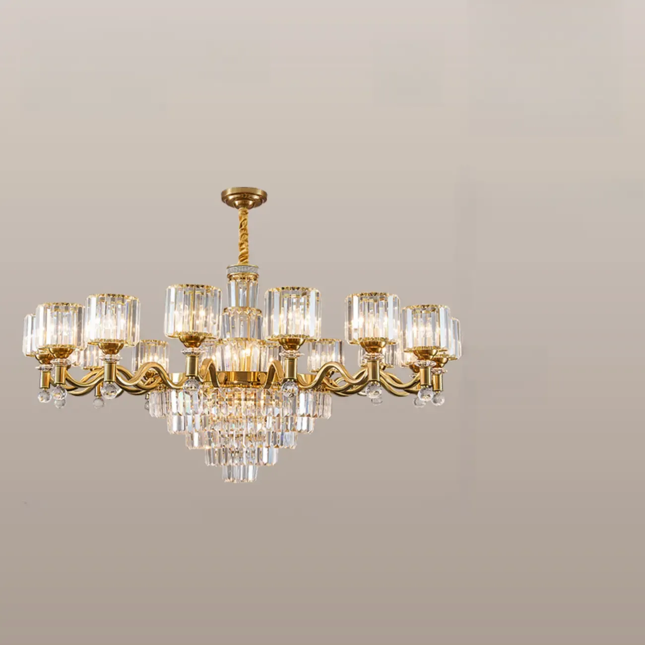 Luxury Gold Crystal Linear Glass Modern Chandelier Light Image - 11