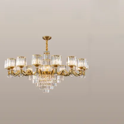 Luxury Gold Crystal Linear Glass Modern Chandelier Light Image - 11