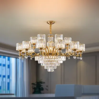 Luxury Gold Crystal Linear Glass Modern Chandelier Light Image - 12