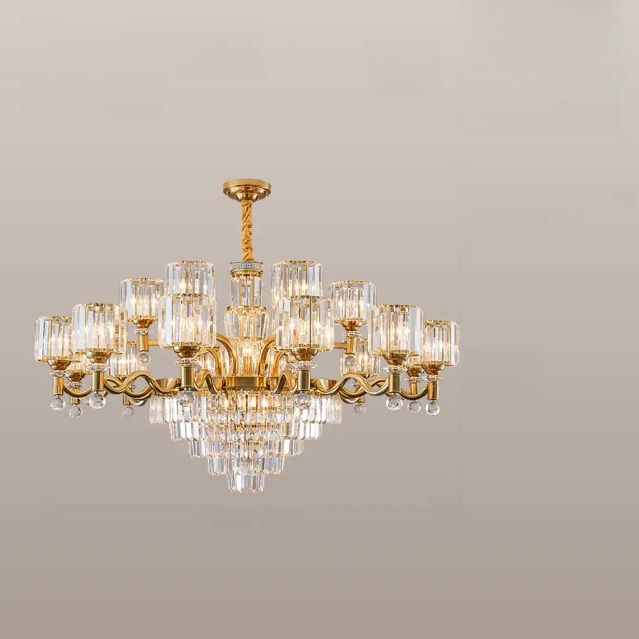 Luxury Gold Crystal Linear Glass Modern Chandelier Light Image - 13