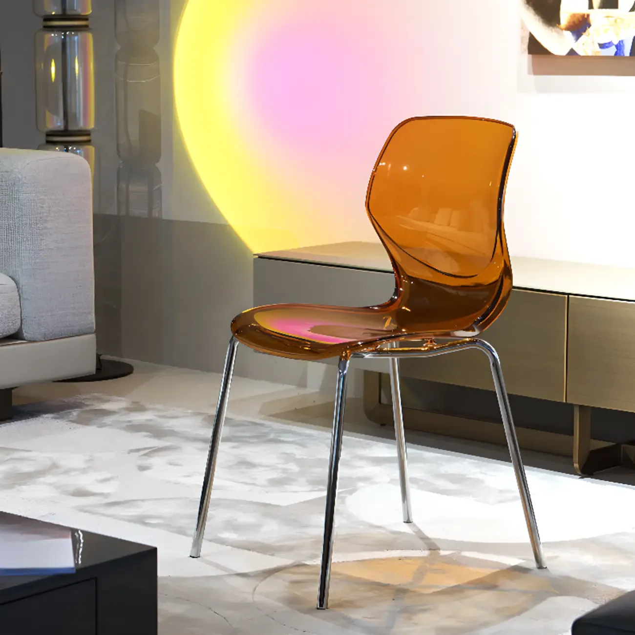 Modern Wingback Plastic Acrylic Dining Chair Image - 6