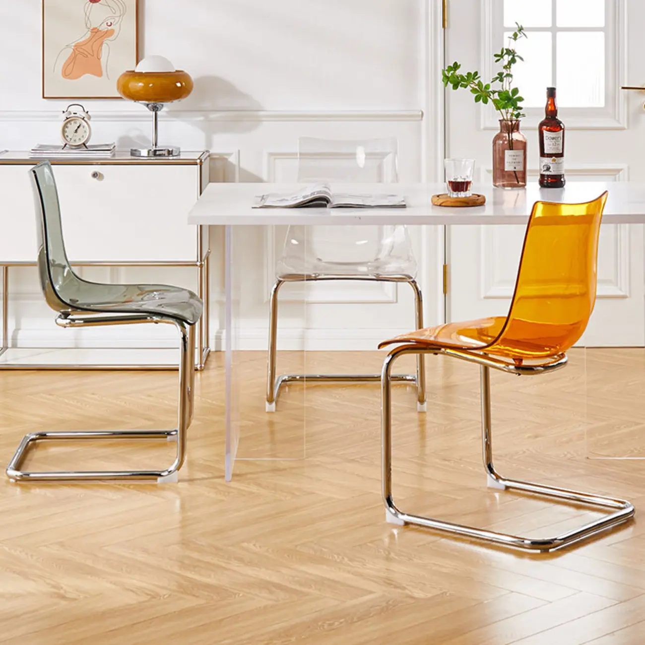 Modern Armless Plastic & Acrylic Dining Chair Image - 6 | homeyfad